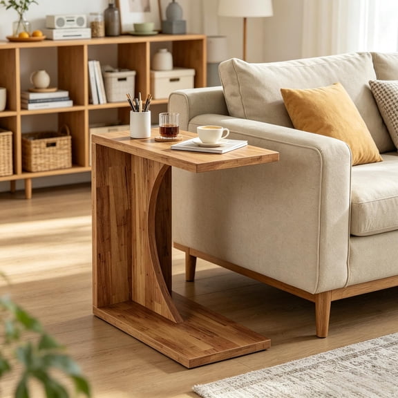 YANGXUN C-Shaped Slim MDF End Table for Sofa Side Adjustable Feet Modern Narrow Side Table for Small Spaces