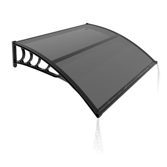 YANGXUN Door Window Awning Canopy with Built In Drainage Sink Black Bracket All Weather Rain Snow for Porch Patio Deck Residential Cafe Storefront