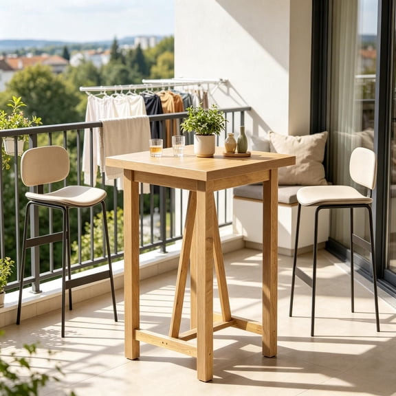 YANGXUN Farmhouse Compact Square Bar Table Only Counter Height Pub Table with H Shaped Footrest Stretcher Heavy Duty MDF Bar Table Supports