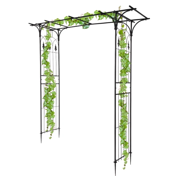 YANGXUN Flat Top Black Wrought Iron Garden Arch Trellis Free Standing Plant Climbing Frame for Roses Vines Vegetables Backyard Decor