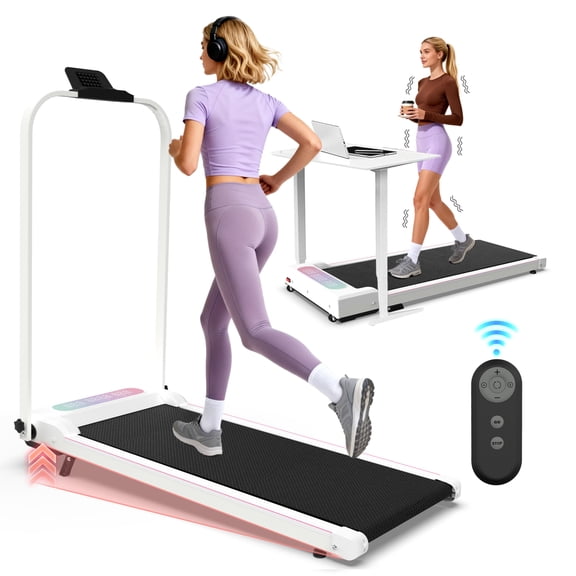 YANGXUN Foldable Treadmill with Incline White 2 in 1 Portable Under Desk Walking Pad and Vibration Machine 2.0HP Motor 300LBS Capacity Walking Jogging Running Climbing Trainer with Remote Control for