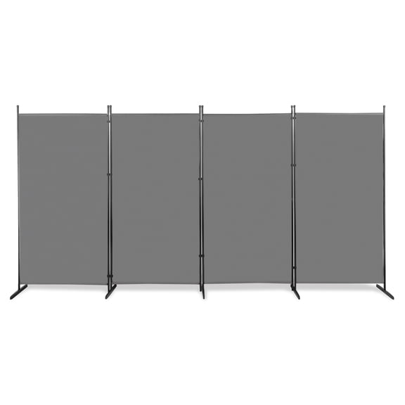 YANGXUN Gray 4 Fold Room Divider Screen 6FT Polyester Fabric Carbon Steel Partition with Stable Plastic Feet