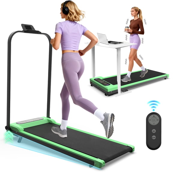 YANGXUN Green Compact Folding Running Exercise Machine 2 in 1 Portable Motorized Walking Pad with Manual Incline and Vibration Pad 2.0HP Gym Workstation Treadmill for Small Spaces Apartment Home Offi