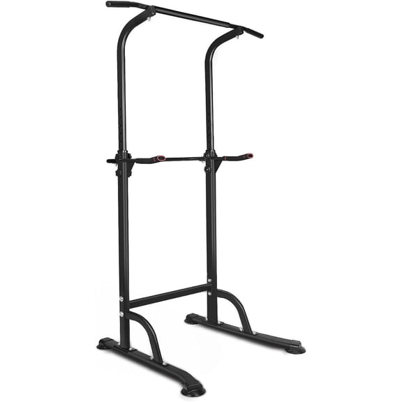 YANGXUN Height Adjustable Power Tower Workout Dip Station 330LBS Heavy Duty Iron Pull Up Bar Stand with Protective PU Pads Multi Function Home Gym Strength Training Fitness Equipment Black