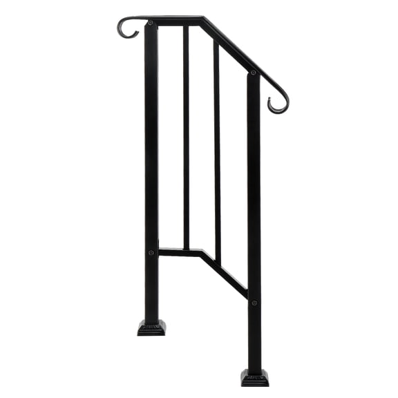 YANGXUN Matte Black Outdoor Iron Handrail 1 Step Flexible Safety Stair Railing Heavy Duty Galvanized Metal Transitional Picket with Hardware Kit for Garden Residential Steps