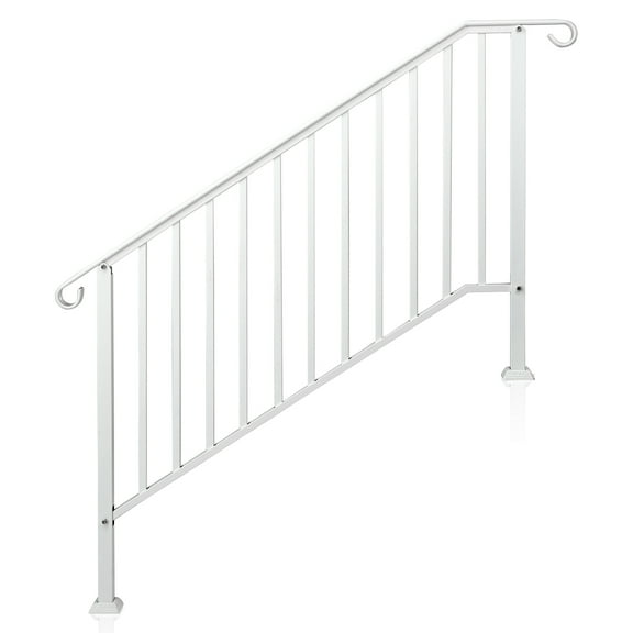 YANGXUN Matte White Galvanized Iron Outdoor Step Handrail Single Picket Stair Railing Fits 4-5 Steps with Full Installation Hardware