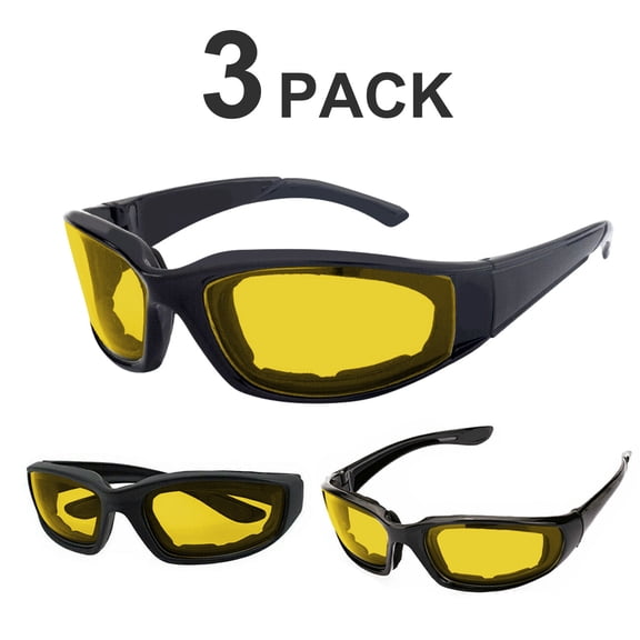 YANGXUN Motorcycle Riding Goggles 3 Pack Wind Resistant Sports Sunglasses Yellow Lens Eye Protection for Cycling Hiking Black Frame