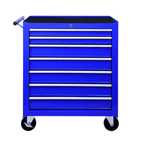 YANGXUN Multifunctional 7 Drawer Tool Box Organizer Rolling Workstation Trolley with Locked Drawers and Smooth Slides for Mechanical Repair Blue