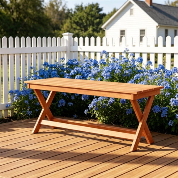 YANGXUN Natural Solid Wood Backless Patio Bench 2 Person Rustic Slatted Seat with X-Frame Legs Multipurpose Outdoor Garden Entryway Dining Bench & Plant Stand