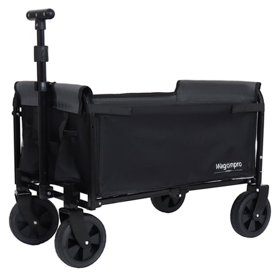 YANGXUN All in One Convertible Folding Wagon Cart Black and Gray Collapsible Camping Utility Wagon with Bench Seat Storage Compartment and Included Dog Tether