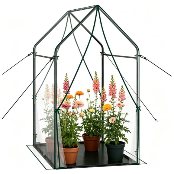 YANGXUN Portable Mini Outdoor Greenhouse Clear Plant Grow Tent with Detachable Bottom Mat Wind Resistant Heavy Duty Metal Frame Complete Kit