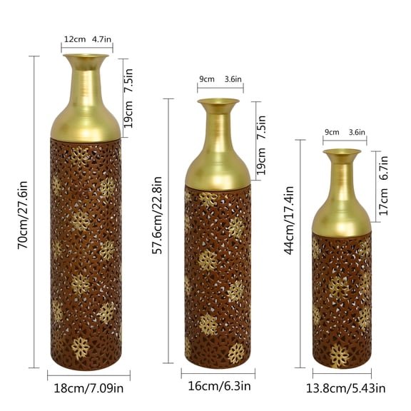 YANGXUN Set of 3 Rustic Brown Decorative Tall Floor Metal Vases Iron Cylindrical Vases for Living Room Entryway Home Decor