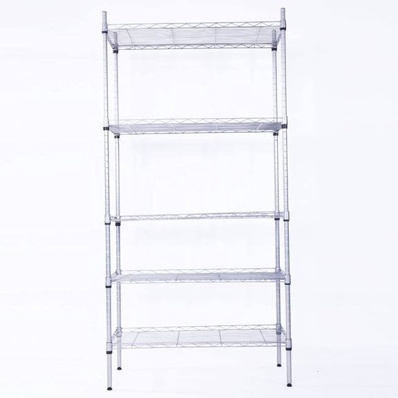 YANGXUN Silver Gray 5-Tier Carbon Steel Storage Rack Adjustable Rectangle Metal Assembly Shelving Unit with Anti-Drop Mesh Border