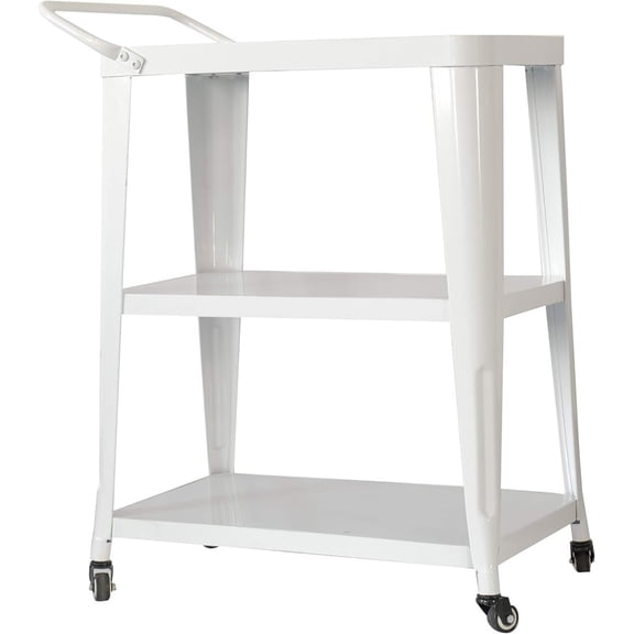 YANGXUN White 3-Tier Industrial Metal Kitchen Dining Cart with Swivel Rolling Wheels American Style Mobile Storage Serving Trolley