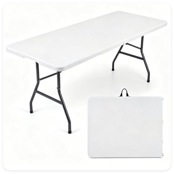 YANGXUN White Portable Camping Table Waterproof Utility Table with Lockable Metal Legs Compact Foldable Outdoor Table for Wedding Backyard Events