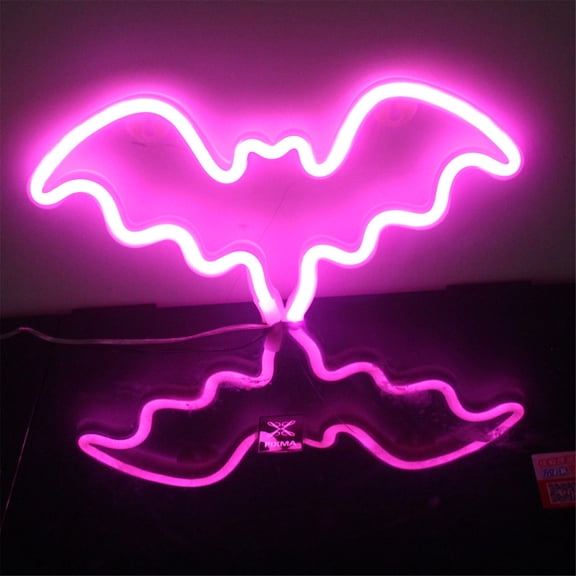 YANHAIGONG 2024 Halloween Decorations,LED Neon Bat Lights Halloween Decorations, Bat Shape Neon Signs Night Lights Battery Operated Desk Table Lamp for Bedroom, Bar, Wall, Spooky Decor-Bat