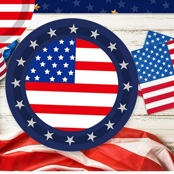 YANHAIGONG 4th of July American Flag Patriotic Party Supplies Dinnerware Set,Disposable Paper Plates Napkins Cups For Patriotic Independence Day Veterans Day Election Day, Serve 24 Guests(9" Disc)