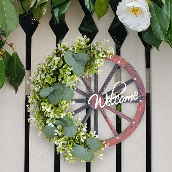 YANHAIGONG Artificial Flower Wreaths for Door,Wreaths for Front Door Summer,Spring Wheel Wreath Green Plant Wreath Door Hanging Front Door Welcome Decoration