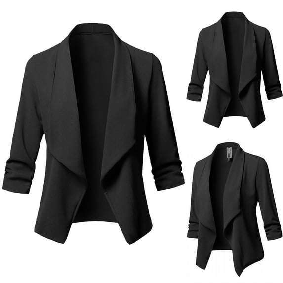 YANHAIGONG Blazers for Women Business Casual Women's Slim Long Sleeve Blazer Pleated Collar Solid Color Versatile Fashion Casual Jacket Blazers For Women Clearance