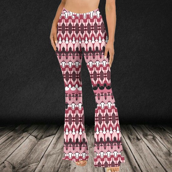 YANHAIGONG Bohemian High Waist Stretch Bell Bottom Pants for Women Plus Size Slim-Fit Flare Leg Hippie Pants Bootcut Yoga Pants Plus Size Tall Womens 70s Disco Pants