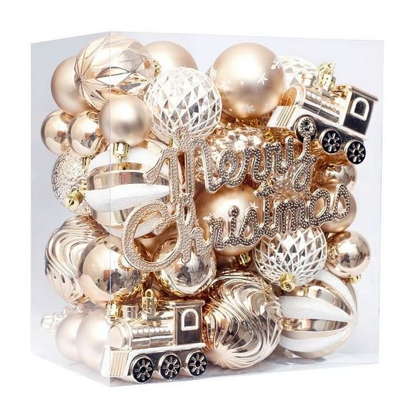 YANHAIGONG Christmas Ball Ornaments Sets,Christmas Balls for Tree Decorations,65 Light Champagne White Painted Christmas Balls Set for Christmas Decorations Christmas Tree Ornaments Pendants