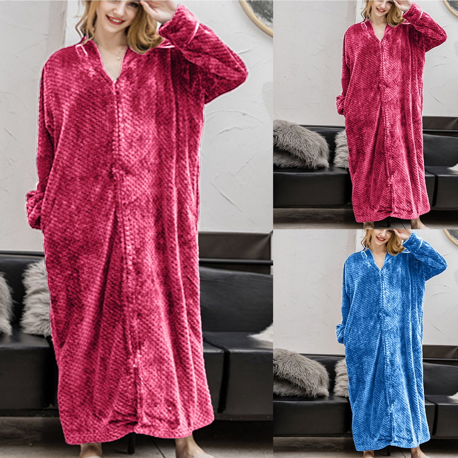 YANHAIGONG Christmas Deals 2023!Fleece Warm Robes for Women with Zipper,Womens Plus Size Robes