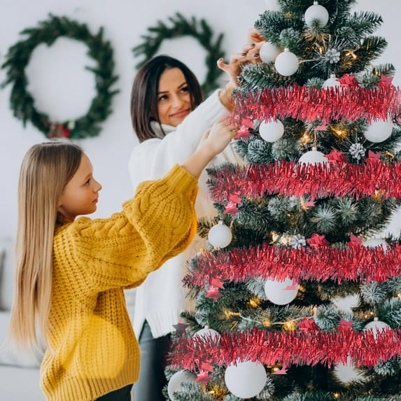 YANHAIGONG Christmas Tinsel Garland,Metallic Christmas Tree Garland Shiny Party Tinsel Garland,Hanging Decorations for Christmas Tree,Colorful Pinstripe Ribbon Plastic Wool Pinstripe Pull Flower