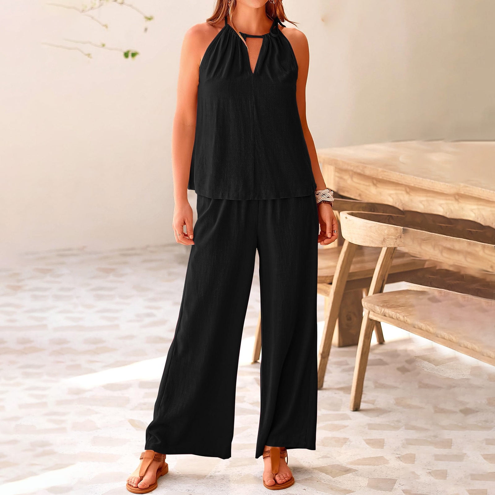 YANHAIGONG Cotton Linen Sets Womens 2 Piece Outfits 2024 Summer Womens yanhaigong-cotton-linen-sets-womens-2-piece-outfits-2024-summer-womens
