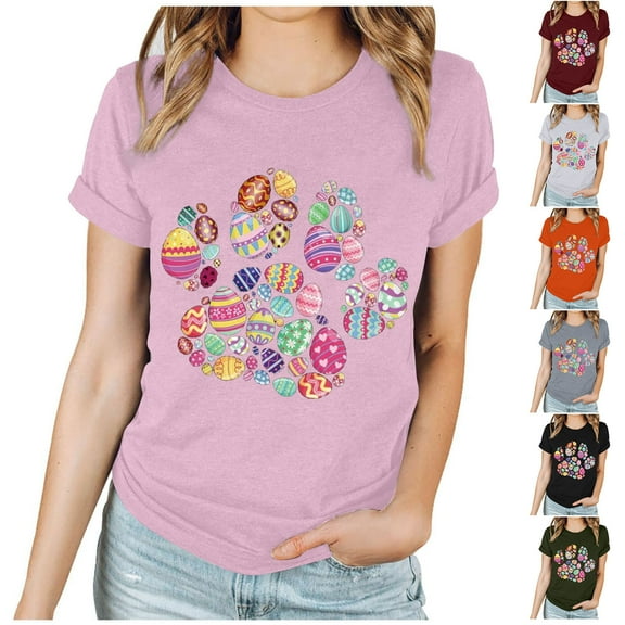 YANHAIGONG Easter Shirts for Women 2025 ,Loose Easter Tops Womens Plus Size Funny Happy Easter Graphic Short Sleeve Round Neck Tee Shirt Easter Teacher Shirt Easter Bunny Shirt Women