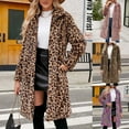 thumbnail image 1 of YANHAIGONG Fall Faux Fur Long Leopard Cardigan for Womens Fashion Leopard Print Jackets Fleece Fur Coats Lapel Open Front Outwear with Pocket Winter Furry Coats for Women, 1 of 1