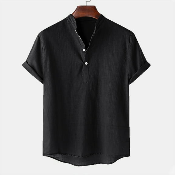 YANHAIGONG Henley Shirts for Men Short Sleeve Slim Fit, Mens Henley Button Neck Shirts,Fashion Women Casual Short Sleeve V-Neck Solid Button Shirt Tops