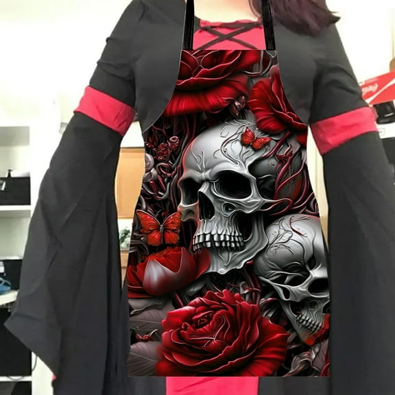 YANHAIGONG Funny Apron for Men Women,Halloween Skeleton Cooking Kitchen Aprons,Skull Posing Adjustable Bib Chef Apron for Women Men Adults,Waterproof Goth Accessories for Halloween