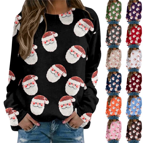 YANHAIGONG Funny Santa Sweatshirts for Women Plus Sizes Raglan Crewneck Sweatshirts Pullover Tops Long Sleeve Blouse Oversize Sweatshirt Christmas Sweatshirts for Women Cute