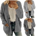 thumbnail image 1 of YANHAIGONG Fuzzy Sherpa Cardigan Women Plus Size Super Soft Comfy Plush Reversible Casual Winter Blanket Jackets with Pocket, 1 of 4