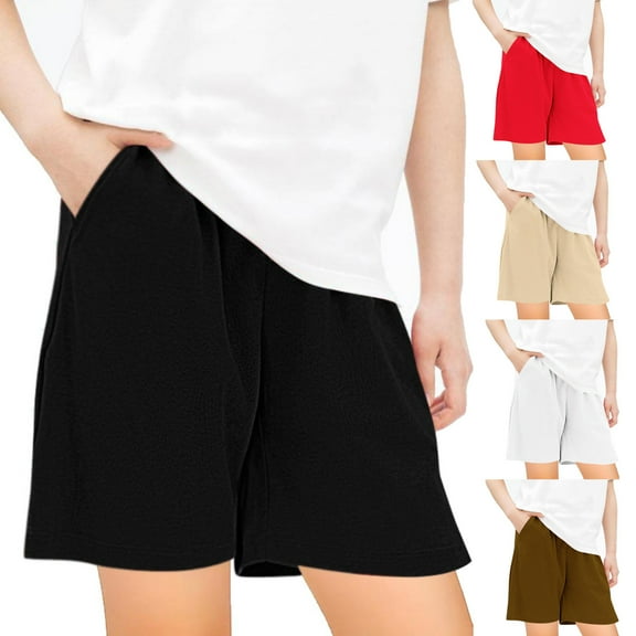 YANHAIGONG Girls Casual Shorts,Girls' Solid Pull On Shorts,Girls Pajama Plaid Shorts Sleep with Pockets Sweatshorts,Elastic Waist Kids Wide Leg Summer Sports Pants