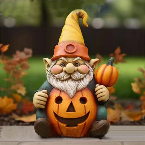 YANHAIGONG Halloween Decorations,Halloween Decorations Outdoor ,Outdoor Garden Decoration with Light, Resin Home Statue Fall Pumpkin Gnome Statue for Holiday Decoration Collectible Statue.