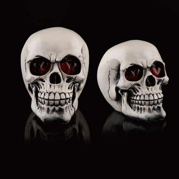 YANHAIGONG Halloween Life Size Human Skull Sculpture with LED Light Up Glowing Eyes, Night Light Resin Skull Head Bone Prop Horror House Party Ornament for Bar Table Decor, Holiday or Birthday Gift