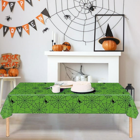 YANHAIGONG Halloween Tablecloth,Spider Web Tablecloth,Pumpkin Spider Web Bats Patterns Decor,Halloween Table Cover Rectangular Plastic Disposable Halloween Tablecloth for Halloween Party Decorations