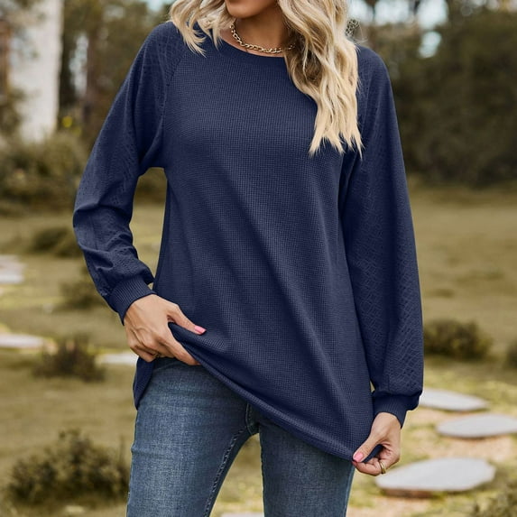 YANHAIGONG Long Sleeve Shirts for Women Workout Women's Round Neck Long Sleeved Hollowed Out Patchwork Loose T-shirt Top Fall Clothes for Women