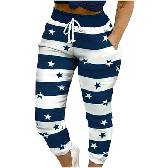 YANHAIGONG Pants For Women Women Fashion Stripe Tie-Dye Printing Elasticity Drawstring Lacing Pokets Splicing Casual Pants Trousers