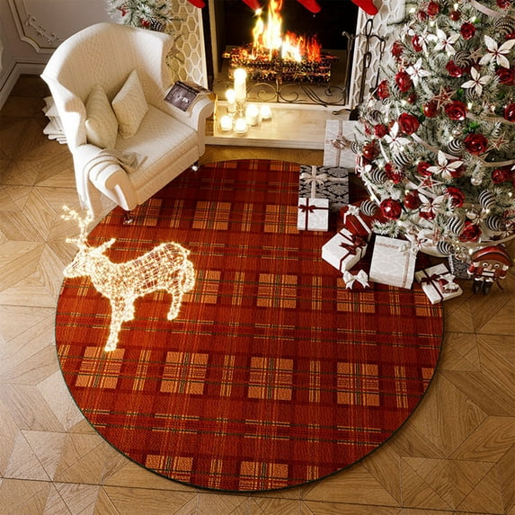 YANHAIGONG Round Christmas Area Rug ,Red Christmas Tree Kids Room Crawl Blanket ,Christmas Living Room Decor Rug ,Christmas Non-Slip Washable Runner Floor Mats for Bedroom Kitchen Hallway Decor