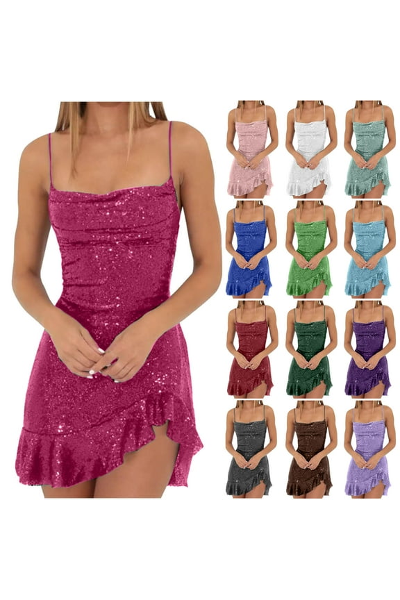 Sequin Mini Dresses for Women,Spaghetti Straps Sequin Homecoming Dresses, Short Backless Sparkly Tight Prom Dress Bodycon Cocktail Party Gowns for Women 2025