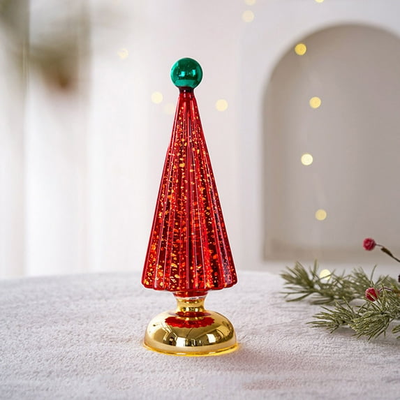 YANHAIGONG Small Christmas Tree,Table Top Christmas Tree Decorations,Tabletop Mercury Christmas Tree ,Led Glass Christmas Tree Tabletop,Magenta Green Gold Glass Mini Christmas Tree Candle Lights