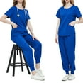 thumbnail image 1 of YANHAIGONG Summer Nurse Uniform Scrub Sets,Nurse Scrubs Uniform Womens Sets Plus Size,Womens Jogger Scrubs,Women's Stretch V Neck Nurse Uniform Scrub Sets Top and Pants Set,Protective Clothing Scrubs, 1 of 3