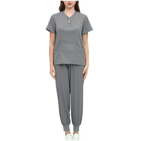 YANHAIGONG Summer Nurse Uniform Scrub Sets,Nurse Scrubs Uniform Womens Sets Plus Size,Womens Jogger Scrubs,Women's Stretch V Neck Nurse Uniform Scrub Sets Top and Pants Set,Protective Clothing Scrubs