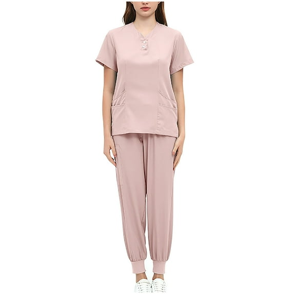 YANHAIGONG Summer Nurse Uniform Scrub Sets,Nurse Scrubs Uniform Womens Sets Plus Size,Womens Jogger Scrubs,Women's Stretch V Neck Nurse Uniform Scrub Sets Top and Pants Set,Protective Clothing Scrubs