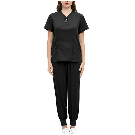 YANHAIGONG Summer Nurse Uniform Scrub Sets,Nurse Scrubs Uniform Womens Sets Plus Size,Womens Jogger Scrubs,Women's Stretch V Neck Nurse Uniform Scrub Sets Top and Pants Set,Protective Clothing Scrubs
