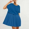 thumbnail image 1 of YANHAIGONG Summer Patchwork Mini Dresses for Women 2025,Pleated Ruffle Dresses for Women Crew Neck Short Sleeve Dress ,Solid Ruffle A Line Beach Boho Long Maxi Dress with Pockets, 1 of 9