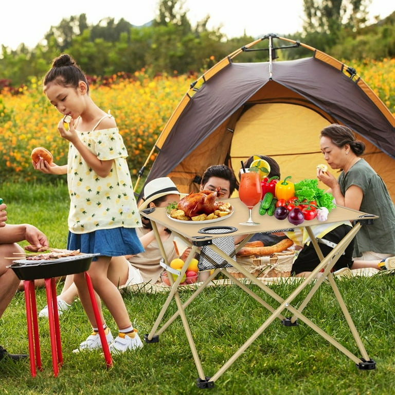 YANHAIGONG Summer Savings Folding Camping Table Portable Small Beach Table with 2 Cup Holders and Handbag Mini Foldable Beach Table for Camping Beach