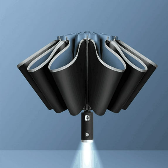 YANHAIGONG Summer Reverse Folding Umbrella Auto,Mini Umbrella Auto Open Close with Led Flashlight Handle,Windproof Umbrella Reflective Tape Aluminum Alloy Umbrella Holder